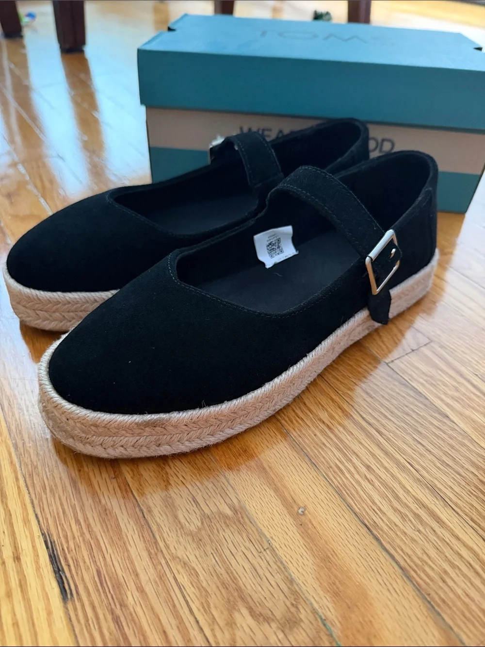 TOMS Black Mary Jane Espadrille with Jute Platform